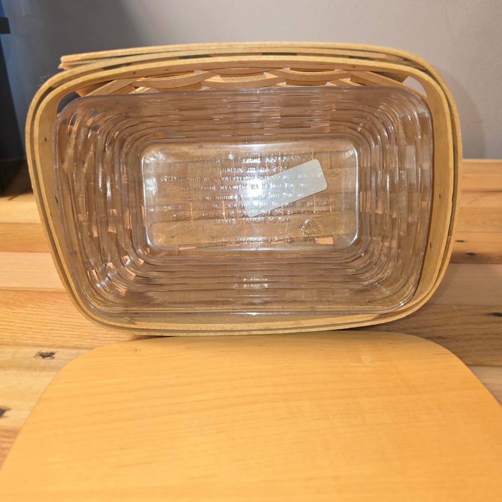Longaberger Handwoven Wood Basket Recipe Holder Lid and Liner 2001 Dresden Ohio - Picture 7 of 12